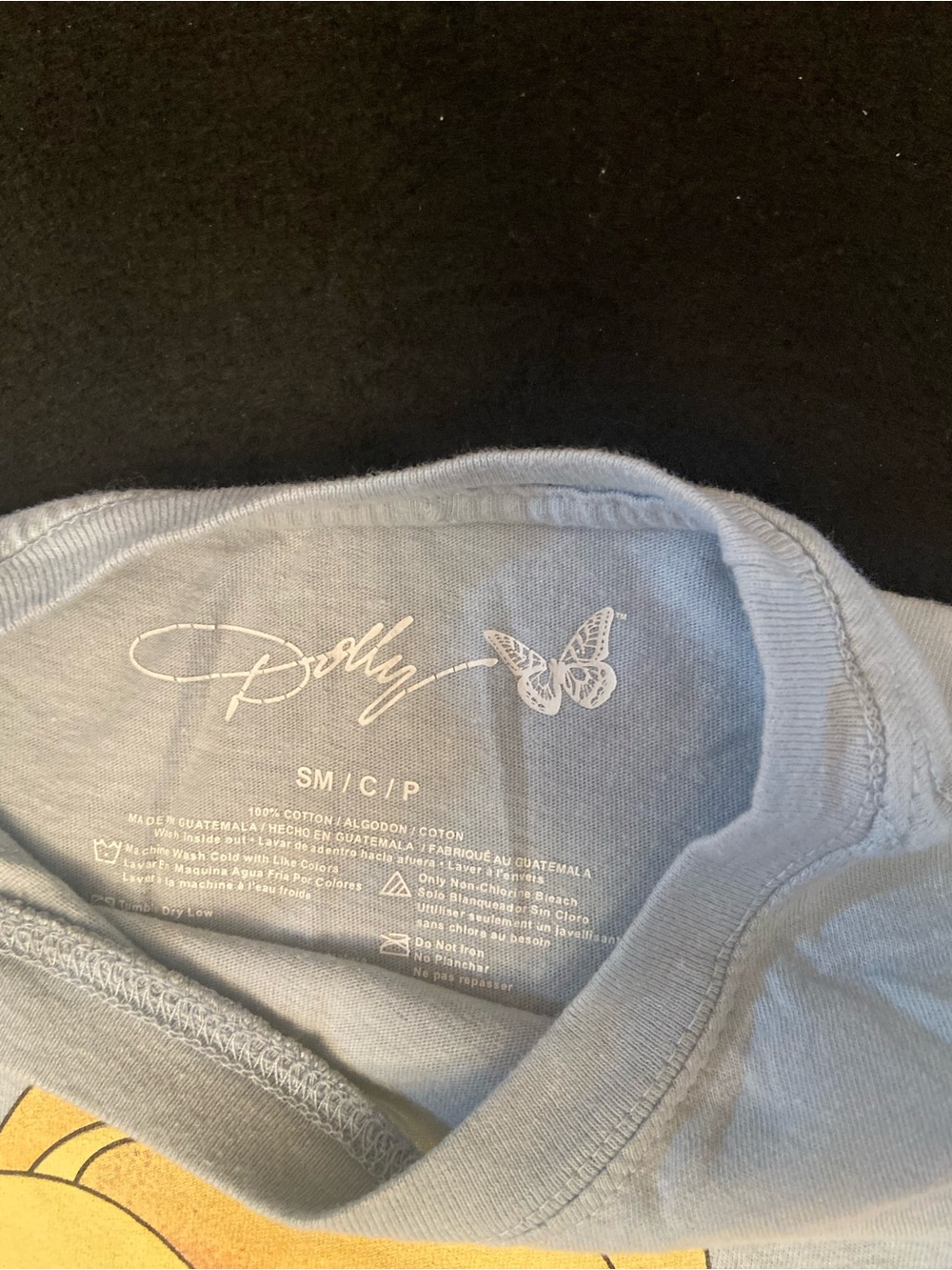 Dolly Parton Light Blue Graphic Tee with Yellow & Orange Dolly Portrait - Picture 2 of 2